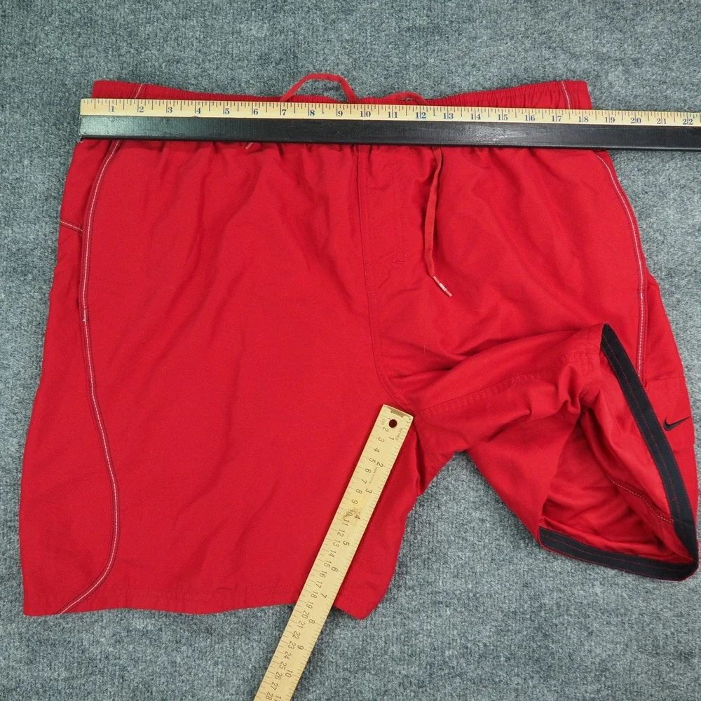 Nike Swim Shorts Mens Large Red Solid Mesh Lined Cargo Pocket Athletic Beach